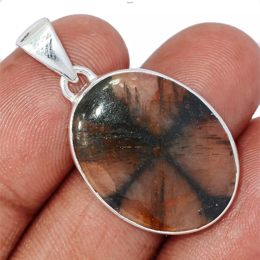 SALE! Natural Chiastolite (Cross Stone) Pendant in 925 Sterling Silver